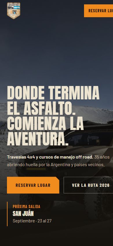 Versión móvil del sitio de FAV 4x4