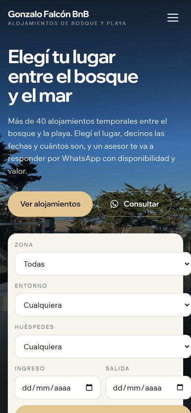 Versión móvil del sitio de Gonzalo Falcón BnB
