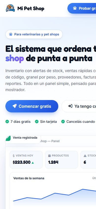 Versión móvil del sitio de Mi Pet Shop