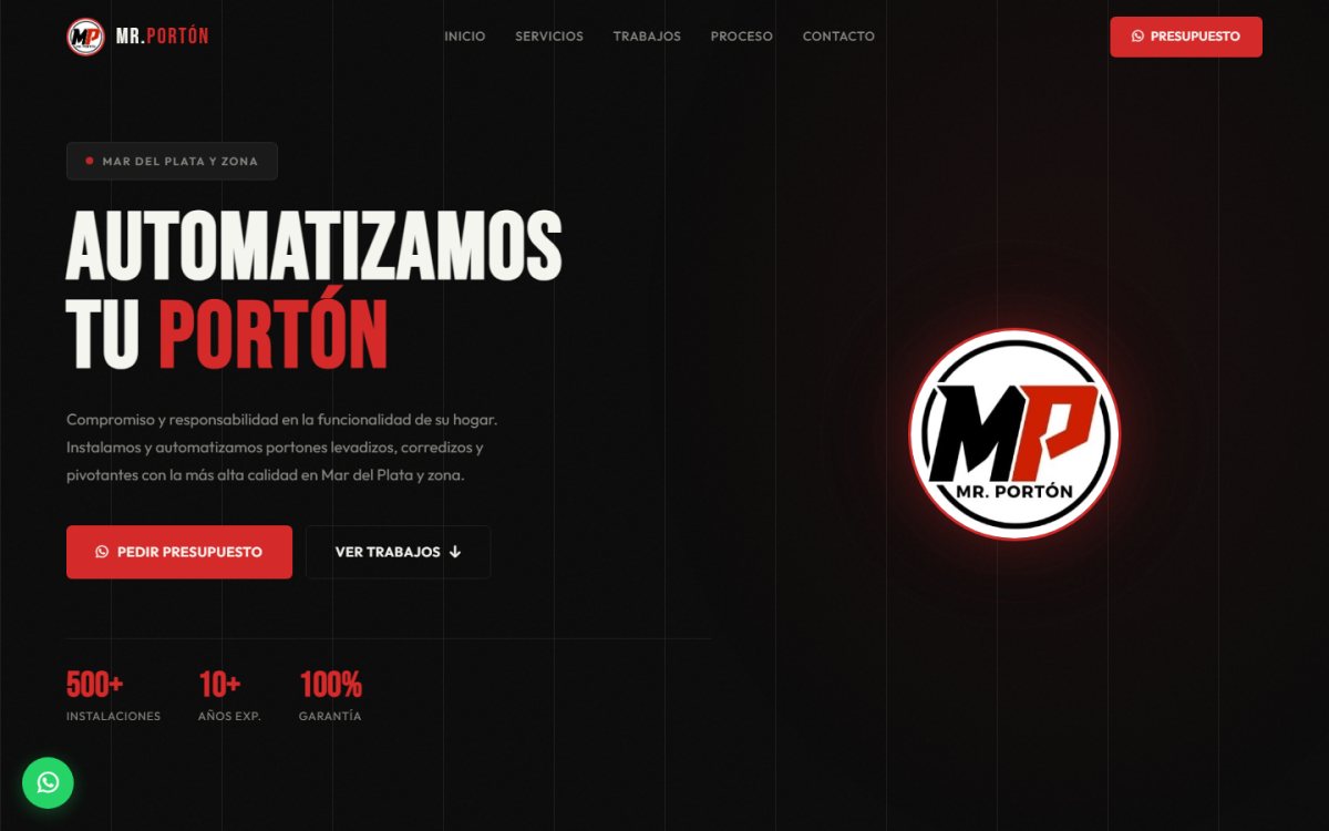 Sitio web de Mr. Portón, empresa de Mar del Plata, desarrollado por GesArg