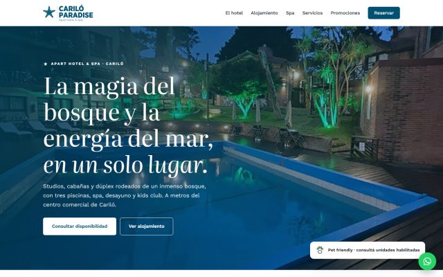 Diseño web de GesArg para Cariló Paradise, Apart hotel & spa en Cariló
