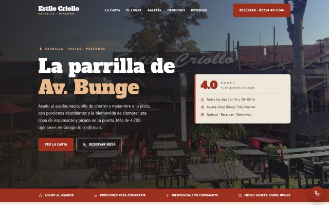 Diseño web de GesArg para Estilo Criollo, Parrilla en Pinamar