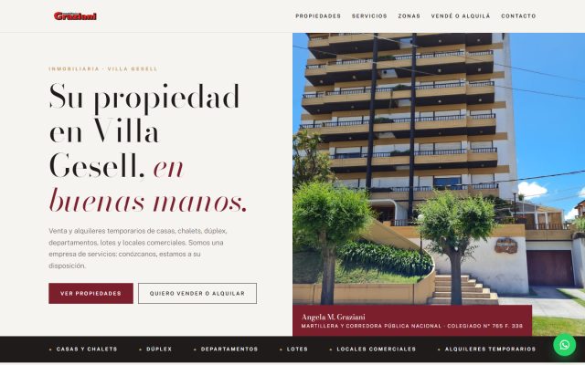Diseño web de GesArg para Graziani Propiedades, Inmobiliaria en Villa Gesell