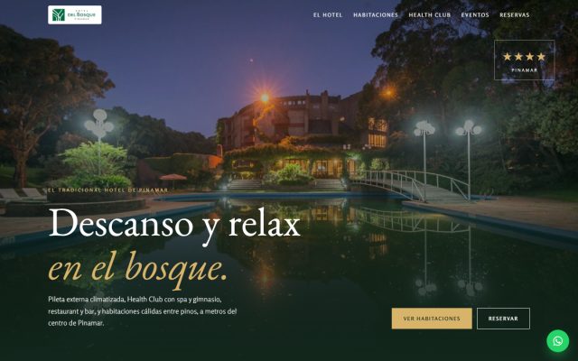 Diseño web de GesArg para Hotel Del Bosque, Hotel 4 estrellas en Pinamar
