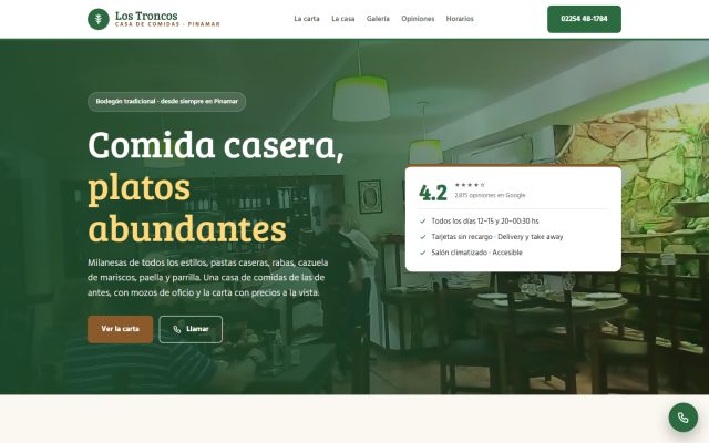 Diseño web de GesArg para Los Troncos, Restaurante en Pinamar