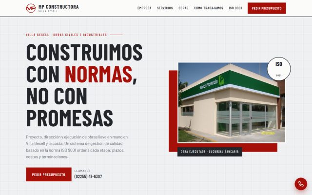 Diseño web de GesArg para MP Constructora, Constructora en Villa Gesell
