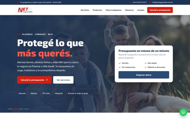 Diseño web de GesArg para NET Seguridad, Alarmas y monitoreo en Pinamar