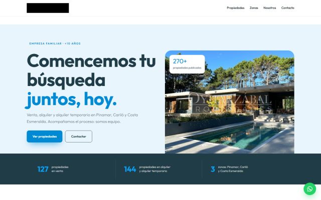 Diseño web de GesArg para Oyharzábal Propiedades, Inmobiliaria en Pinamar