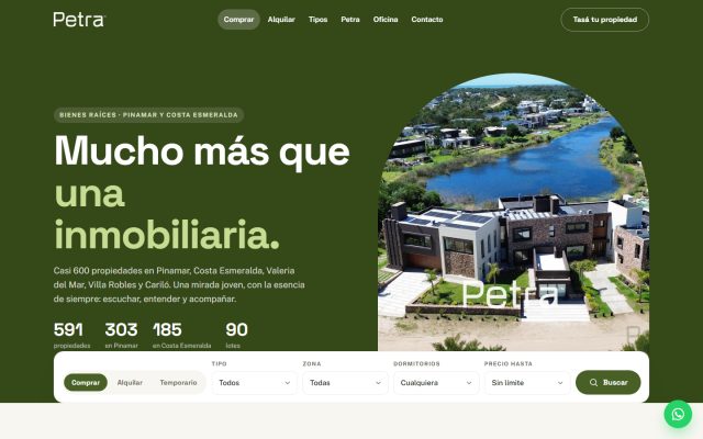 Diseño web de GesArg para Petra Bienes Raíces, Inmobiliaria en Pinamar