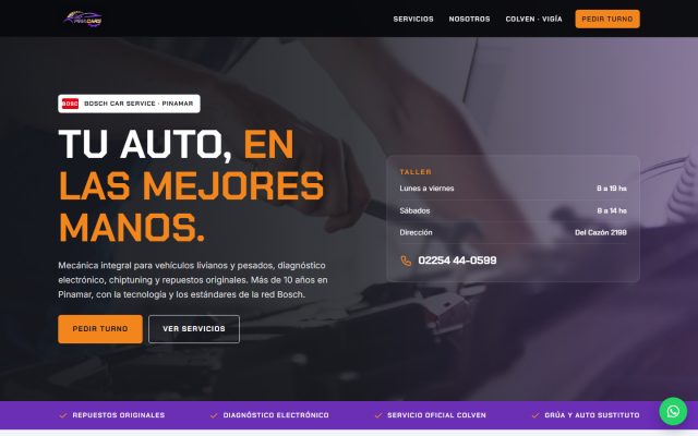 Diseño web de GesArg para Pinacars, Taller mecánico en Pinamar