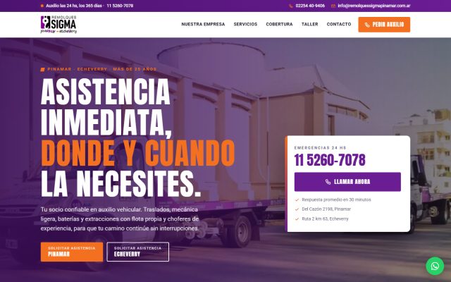 Diseño web de GesArg para Remolques Sigma, Auxilio y remolques en Pinamar