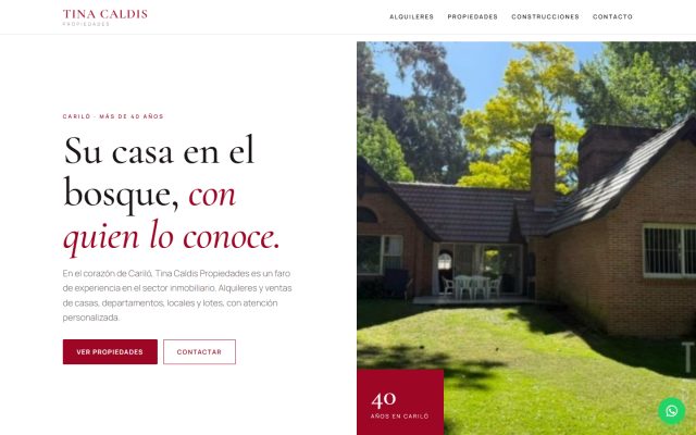 Diseño web de GesArg para Tina Caldis Propiedades, Inmobiliaria en Cariló